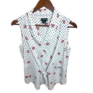 Liz Claiborne Tank‎ Blouse Polka Dot with Red Flowers Size MP
